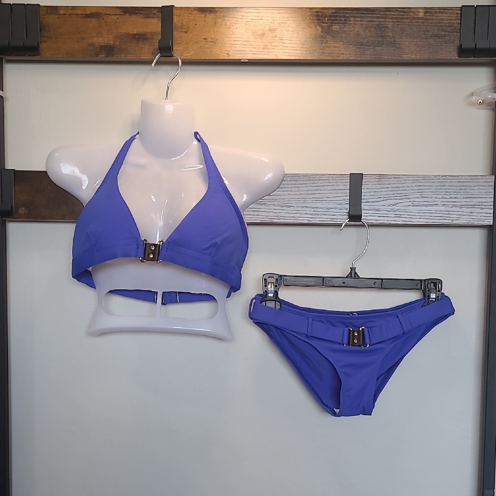 Baku Vibrant Blue Bikini with Chic Leather Belt Buckle